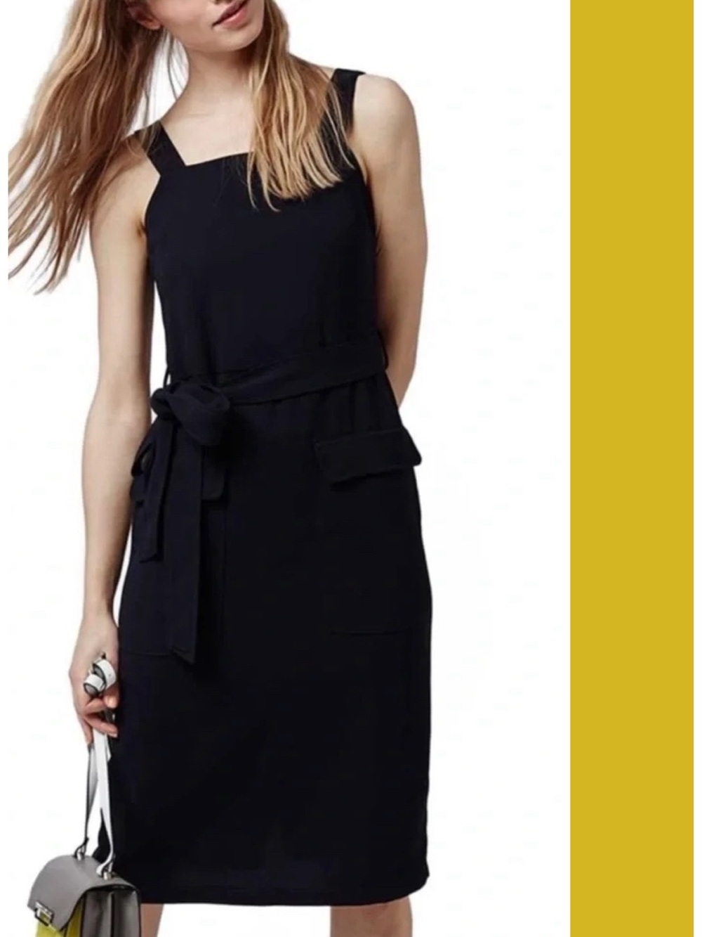 NWT Topshop Belted Midi Pinafore Sleeveless Dress in Navy 10 Minimalist Office